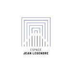 Logo officiel "Espace Jean Legendre, Théâtre de Compiègne", texte blanc sur fond bleu pétrole pastel.