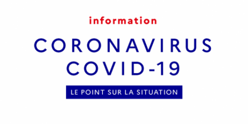Affiche Académie Amiens "Information, Coronavirus Covid-19, point sur la situation", texte bleu et rouge